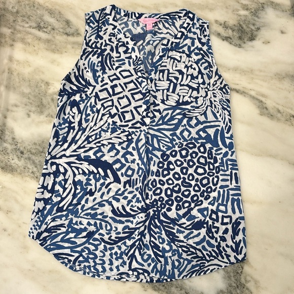Lilly Pulitzer Sleeves Top Blue White XXS Excellent Condition! - Picture 1 of 9